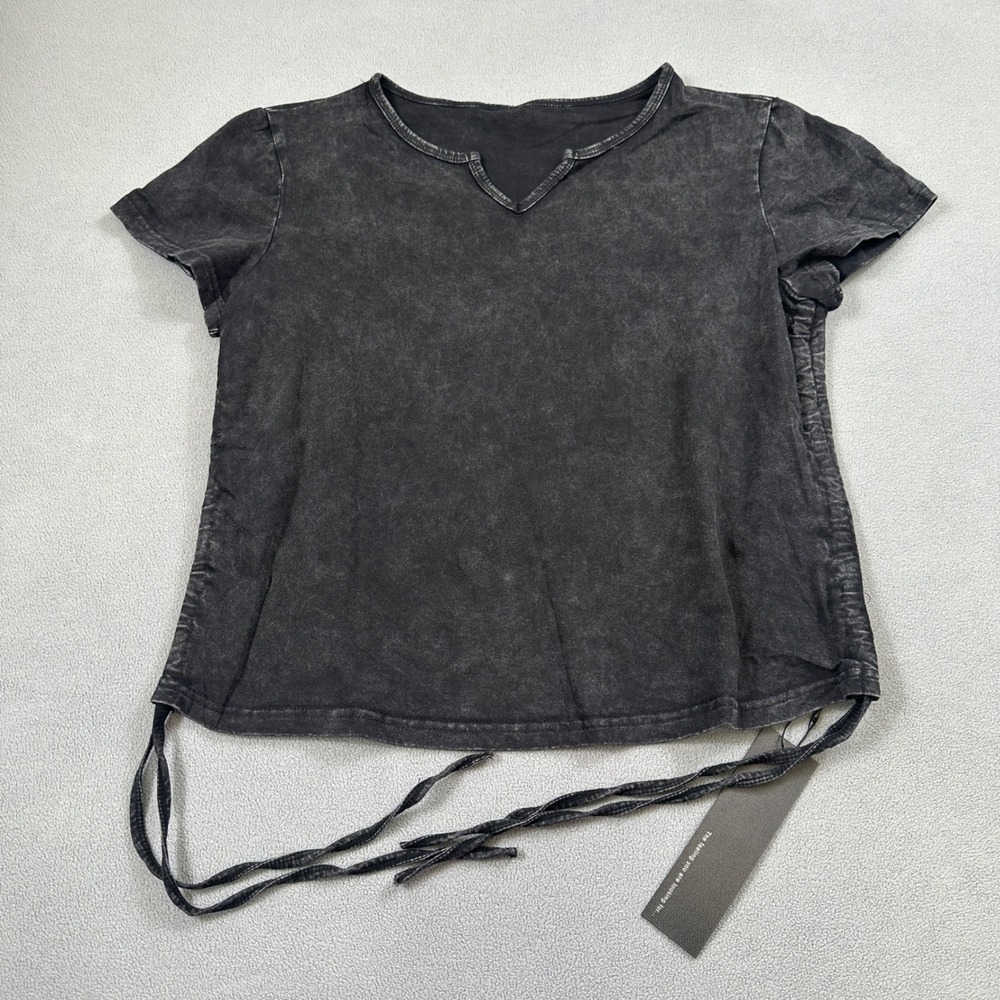 NWT S.Deer Shirt Womens XL Black Mineral Wash V-Neck Short Sleeve Tie Sides